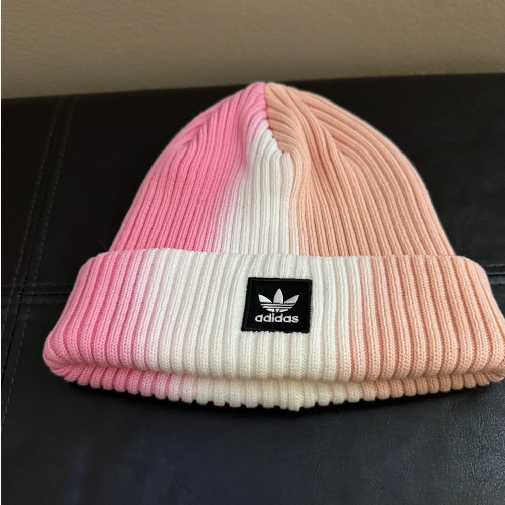 Adidas Kids Pink and Cream Ribbed Beanie